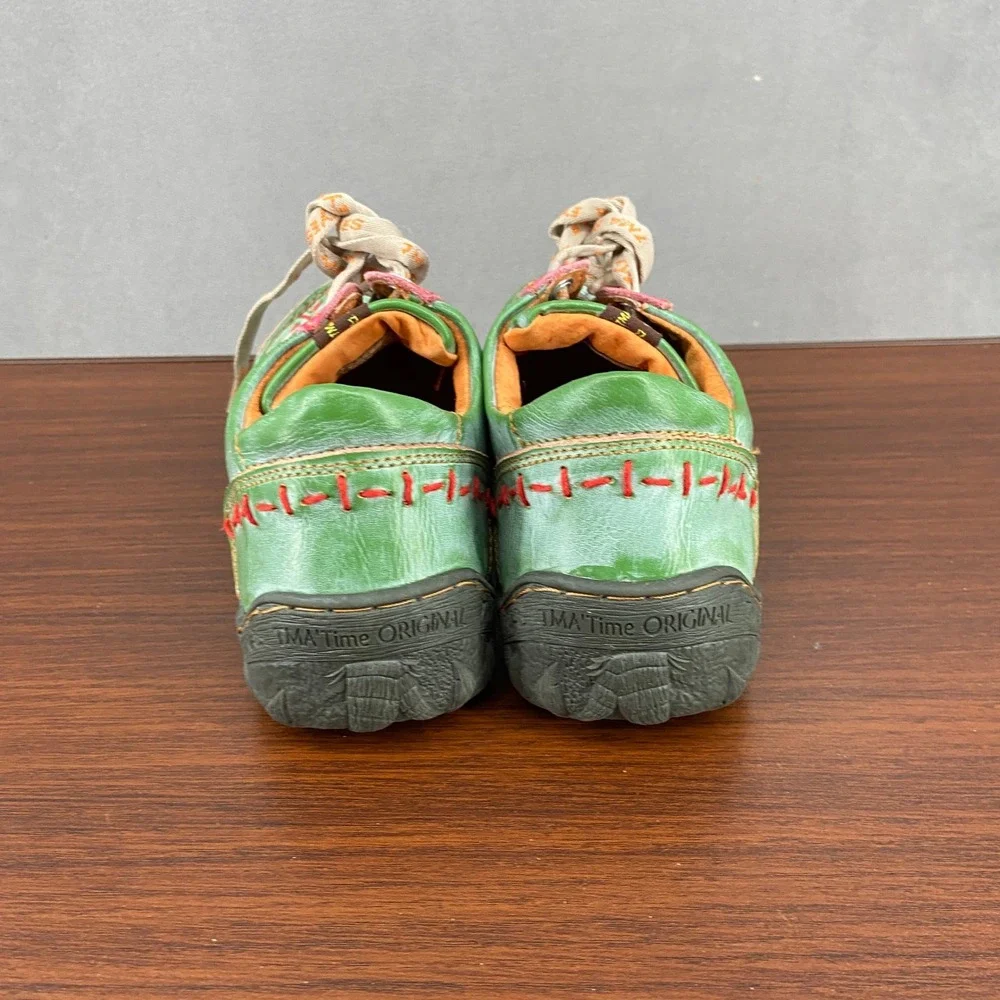TMA Eyes Green Leather Whipstitch Lace Up Oxford Shoes Womens 7.5 EUR 38